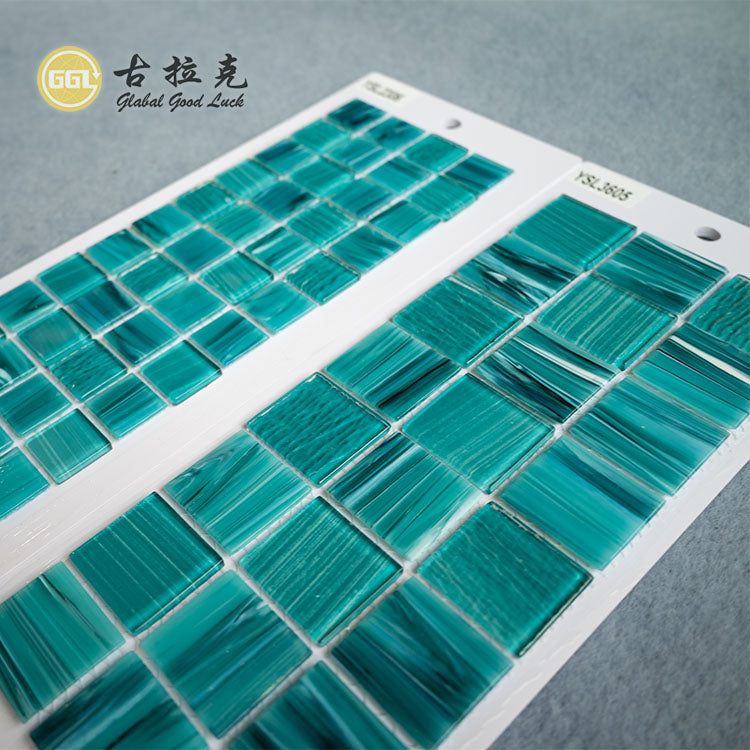 Gạch Mosaic Sắc Xanh Sang Trọng Vẽ Thủ Công Hình Vuông Trang Trí Tường & Sàn Dùng Cho Nhà Bếp, Hồ Bơi, Căn Hộ