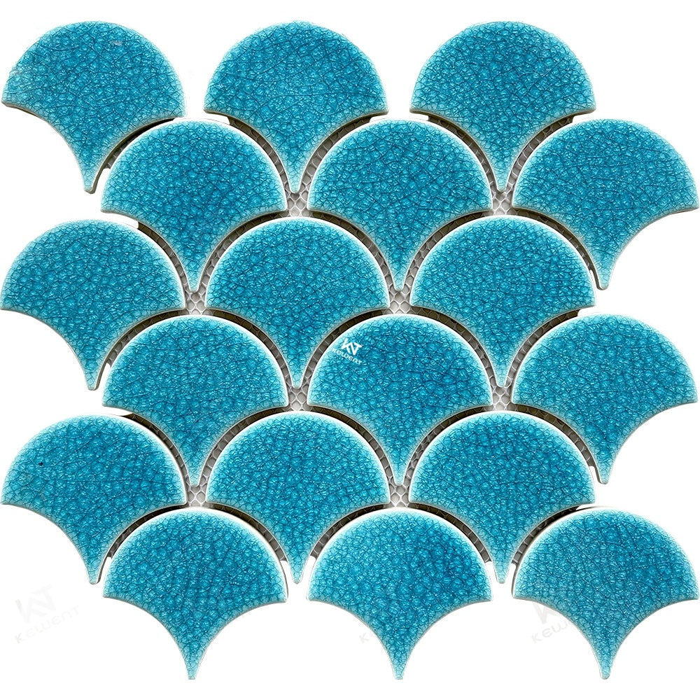 Gạch Mosaic Sứ Vảy Cá Men Rạn Băng Xanh Dương Trang Trí Bồn Tắm Và Nhà Cửa