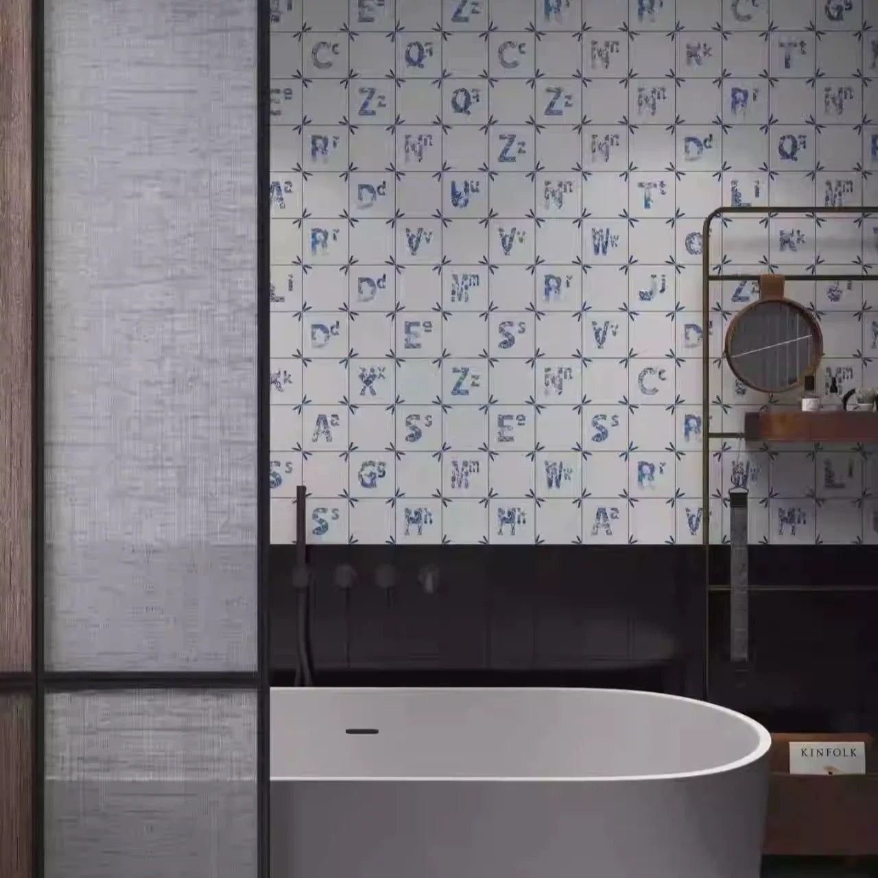 Gạch Chữ Cái Gốm Sứ Tráng Men Bóng Xanh Trắng Hiện Đại