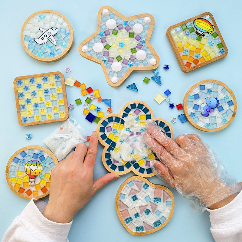 Bộ Dụng Cụ Mosaic Kính DIY Hình Vuông Màu Hỗn Hợp Làm Đế Lót Ly Gỗ Dành Cho Người Lớn, Bộ Thủ Công Mosaic, Đế Lót Ly Thủ Công Quà Tặng Trang Trí Nhà Cửa