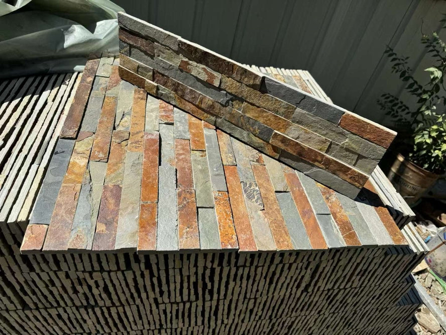 Xả kho nhà máy 2024 Tấm ốp đá veneer đá phiến xếp lớp Kích thước tùy chỉnh Ngoại thất mặt tiền đá vôi tự nhiên