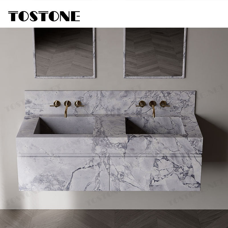 Tostone Mặt Bàn Lavabo Gắn Tường Bằng Đá Quartzite Xám Vân Bụng Cá Tự Nhiên Đẹp Cho Nội Thất Tùy Chỉnh Phòng Vệ Sinh Khách