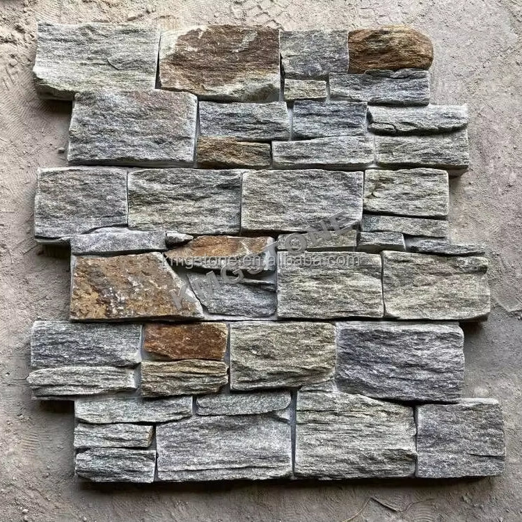 Gạch ốp tường ngoại thất biệt thự khách sạn bằng đá phiến vôi bền, thiết kế thạch anh xanh hiện đại bề mặt chẻ tự nhiên