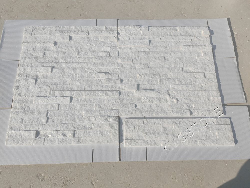 Tấm ốp đá xếp chồng thạch anh tự nhiên Trắng Bắc Cực thiết kế hiện đại, kích thước tùy chỉnh cho Khách sạn, Biệt thự, Ngoại thất và Nội thất.