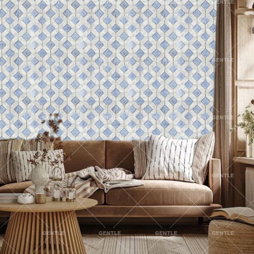 Gạch Ốp Tường Trang Trí Mosaic Bếp Đá Cẩm Thạch Trắng Và Xanh Mòng Két Đánh Bóng
