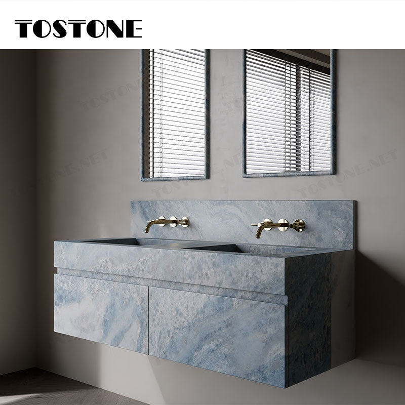 Mặt bàn trang điểm phòng tắm gắn tường Tostone đá Quartzit tinh thể xanh tự nhiên đẹp cho phòng vệ sinh