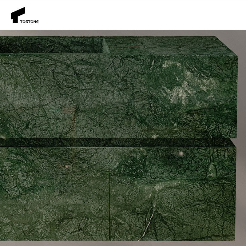 Chậu rửa gắn tường Tostone bằng đá cẩm thạch hình chữ nhật màu xanh lá cây tự nhiên hiện đại để trang trí nhà ở, biệt thự, khách sạn theo thiết kế tùy chỉnh đích thực