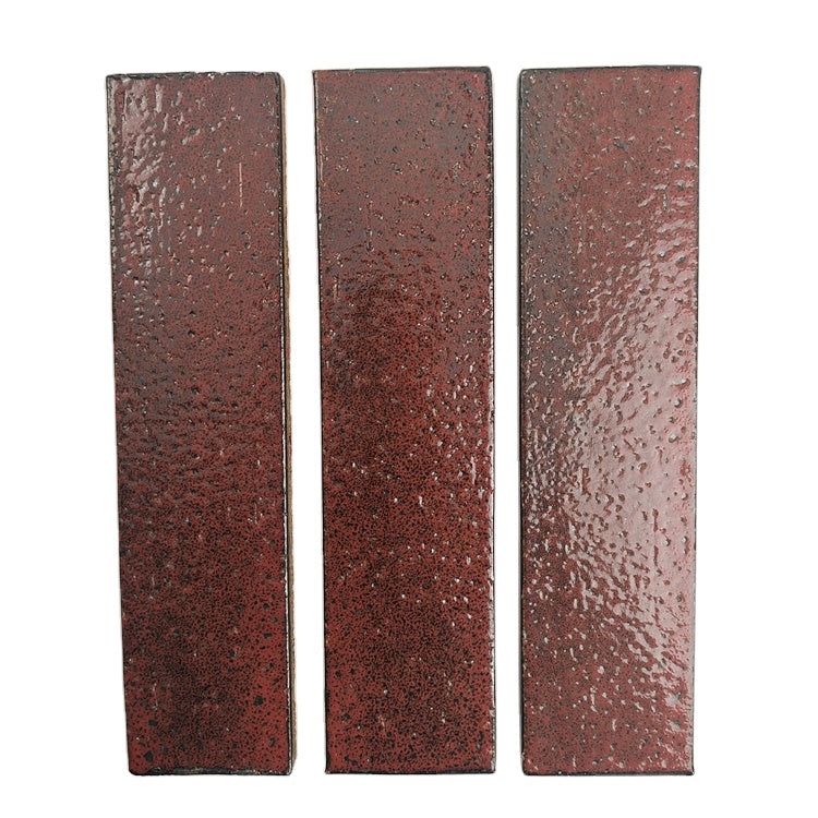 Gạch ốp tường tráng men thủ công đỏ ánh kim 240*65mm kiểu gạch xẻ, phong cách cổ điển cho biệt thự, khách sạn cổ kính