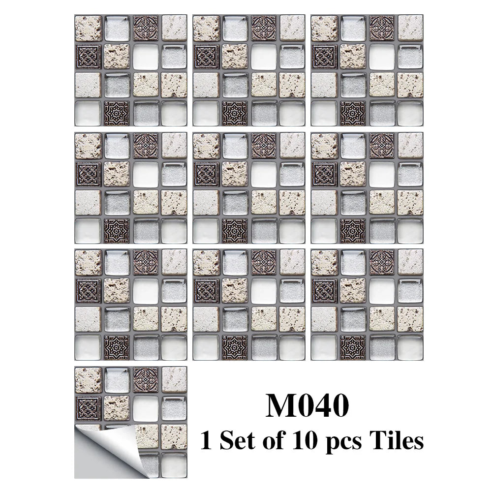Bộ 10 Miếng Dán Gạch Mosaic Phẳng Dán Tường Bếp Phòng Tắm
