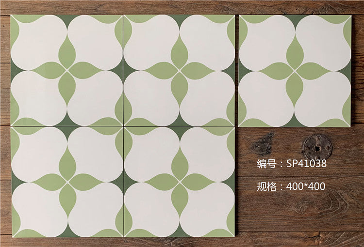 Gạch Porcelain Phong cách Đồng quê Cổ điển Hoa văn Mờ Nhám 400x400mm Ốp Lát Sàn Tường Trang Trí Chống Trượt