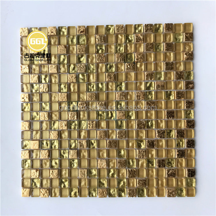 Gạch Mosaic Kính Pha Lê Bóng Màu Vàng Sang Trọng Nhẹ Trang Trí Tường