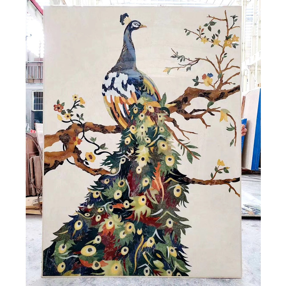 Gạch Hoa Văn Khảm Phù Điêu Đá Cẩm Thạch Cắt Tia Nước Hình Công