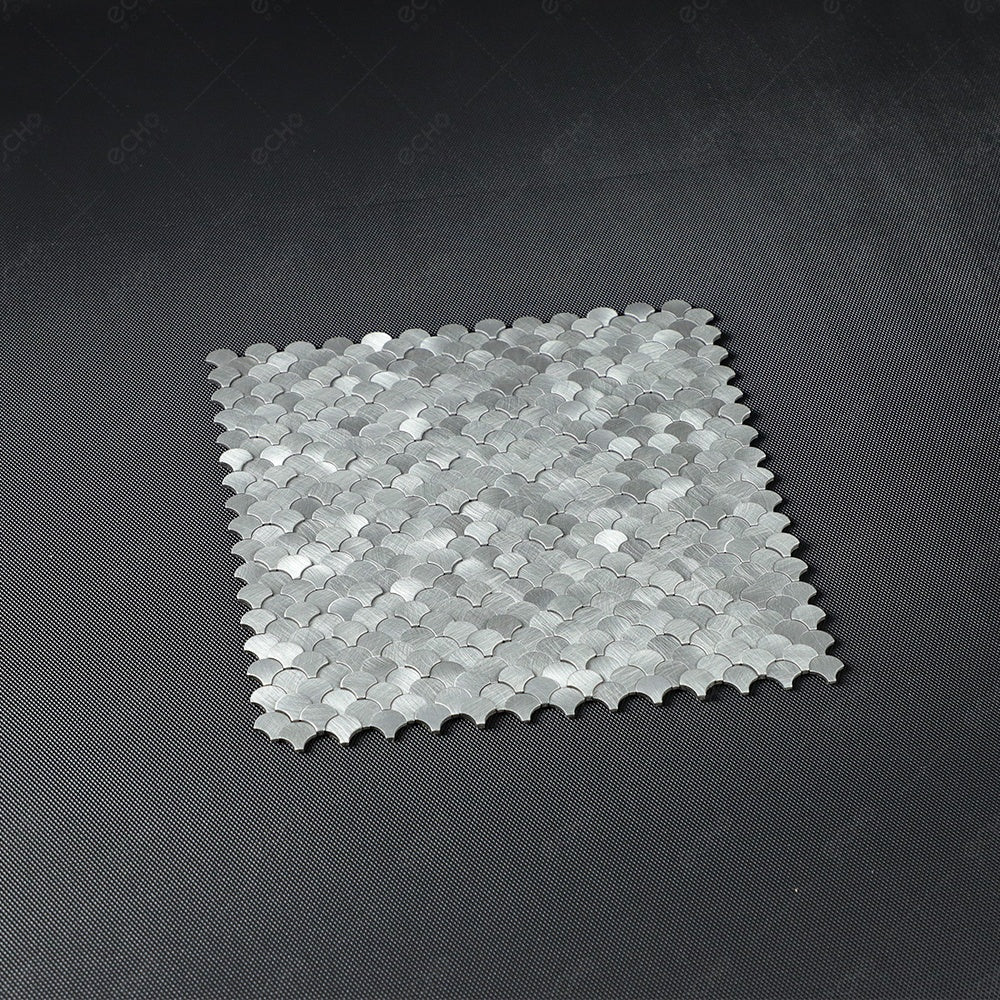 Tấm ốp bếp Gạch Mosaic Kim loại nhôm Tự dính Vảy cá Mini 3D Chiều cao Đa dạng Xám nhạt