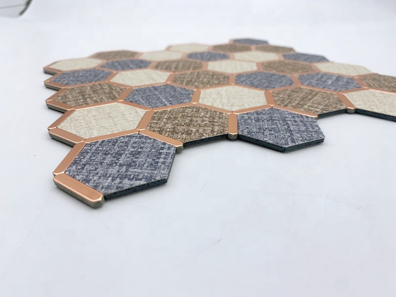 Bán buôn Gạch mosaic ốp tường đá tự dán hình lục giác kim loại pha màu