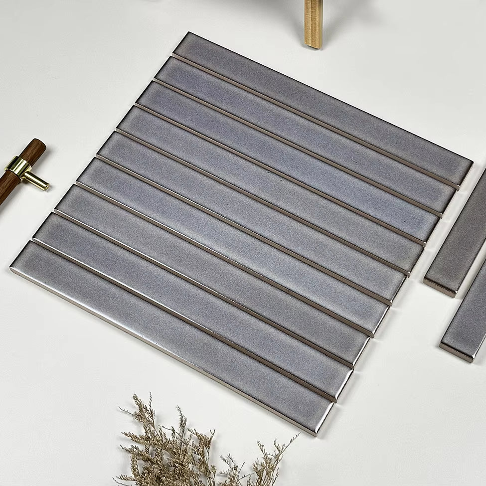 Gạch Ốp Tường Nội Thất Gốm Mosaic Hiện Đại Tối Giản Thanh Dài Nhỏ Vân Băng Cho Bếp, Phòng Tắm, Quầy Bar