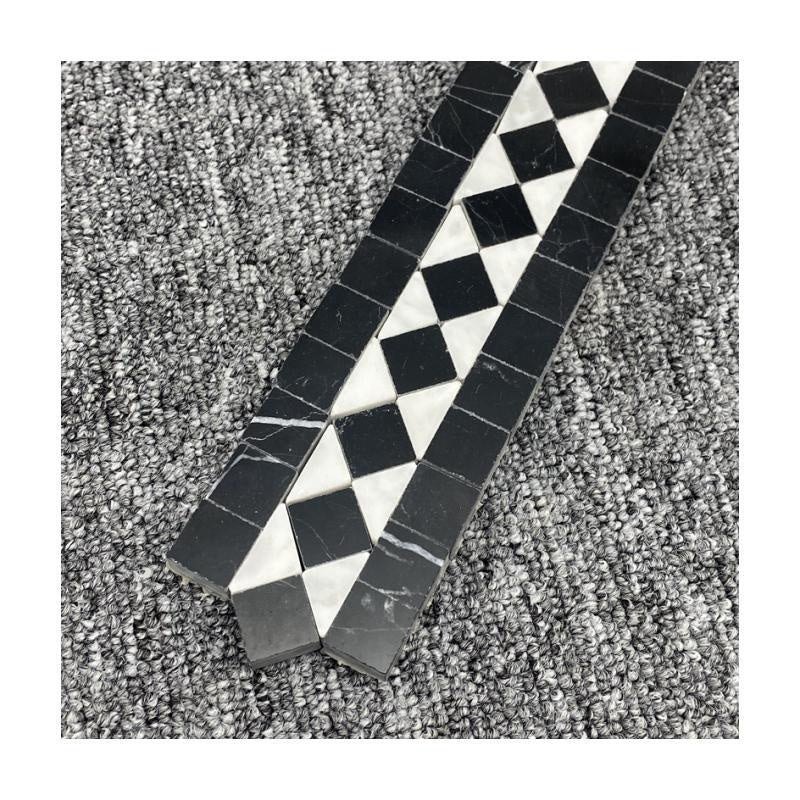 Mosaic Đá Ô Lưới Đen Trắng, Đường Viền Chân Tường, Sàn và Đường Ngang Eo