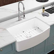 Bồn rửa nhà bếp Farmhouse 33&#39;&#39; X 20&#39;&#39; có mặt trước cong, bằng gốm sứ nung trắng, chậu đơn Farmer Kitchen Basin