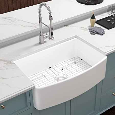 Bồn rửa nhà bếp Farmhouse 33&#39;&#39; X 20&#39;&#39; có mặt trước cong, bằng gốm sứ nung trắng, chậu đơn Farmer Kitchen Basin