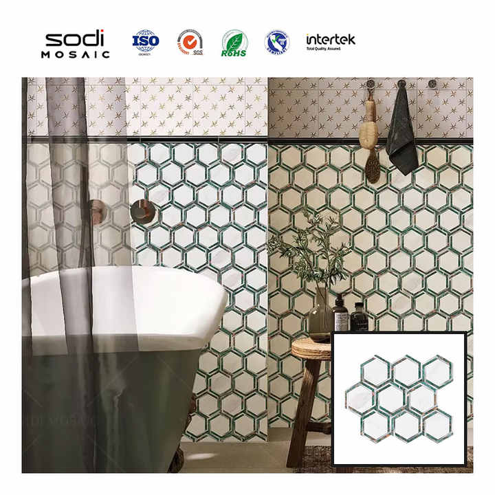 Gạch ốp tường phòng tắm tùy chỉnh, độc đáo, phong cách, chống thấm nước, khảm lục giác bóc ra và dán để sử dụng trong căn hộ