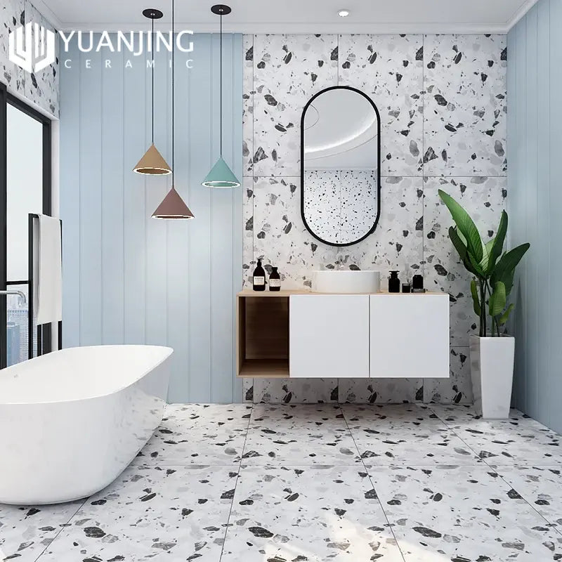 Gạch lát sàn hiệu ứng Terrazzo hình chữ nhật 60 x 120 cm màu be, bề mặt mờ, màu cổ điển