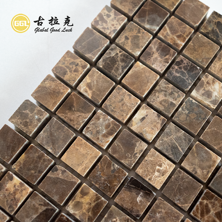 Gạch mosaic đá cẩm thạch Emperador Dark màu nâu hình vuông phong cách cà phê Tây Ban Nha dùng cho trang trí tường sàn, giá xuất xưởng, thiết kế cổ điển.