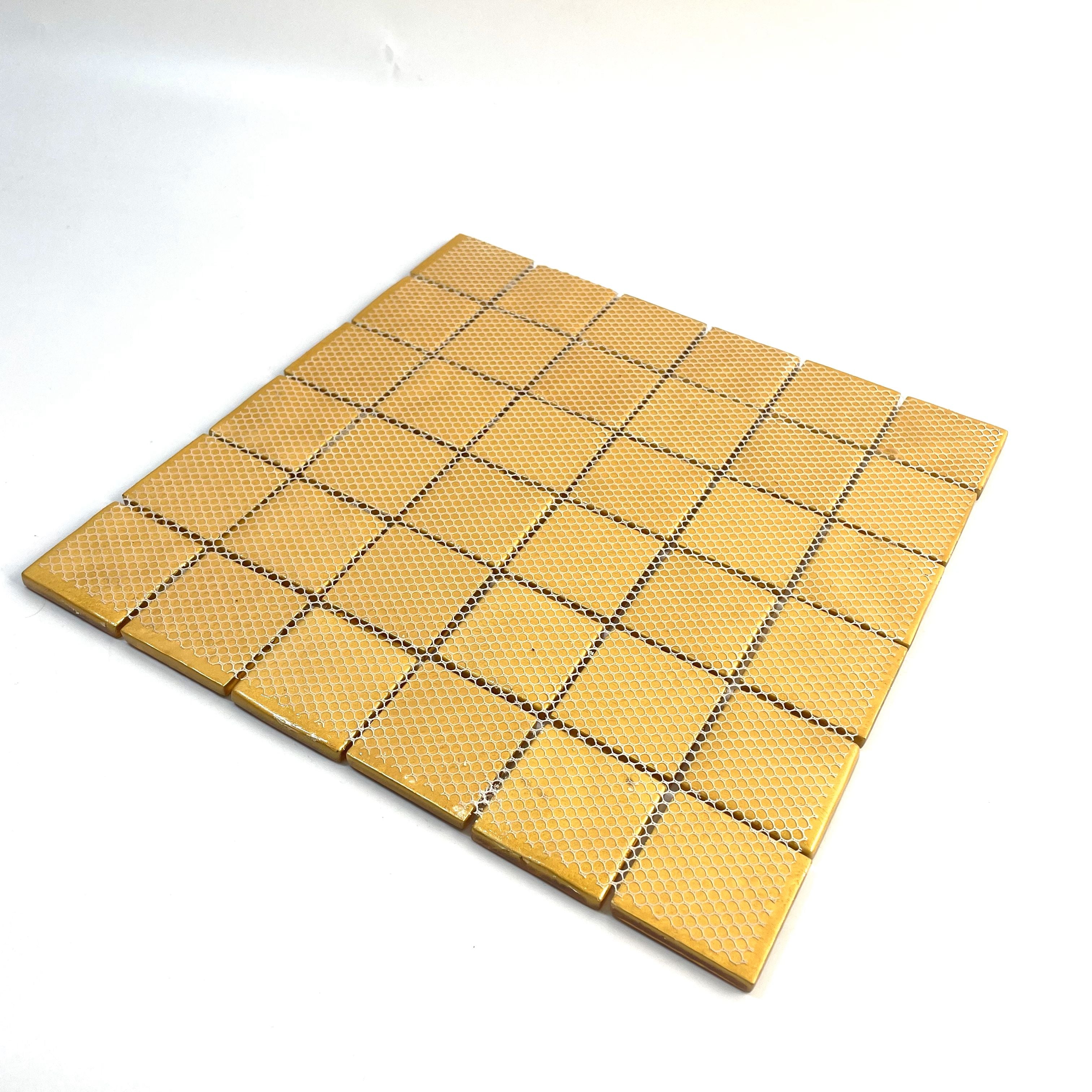 Giá Sỉ Từ Nhà Máy Gạch Mosaic Kính Bề Mặt Bóng Hình Vuông Màu Vàng Ốp Tường Bếp Và Phòng Tắm
