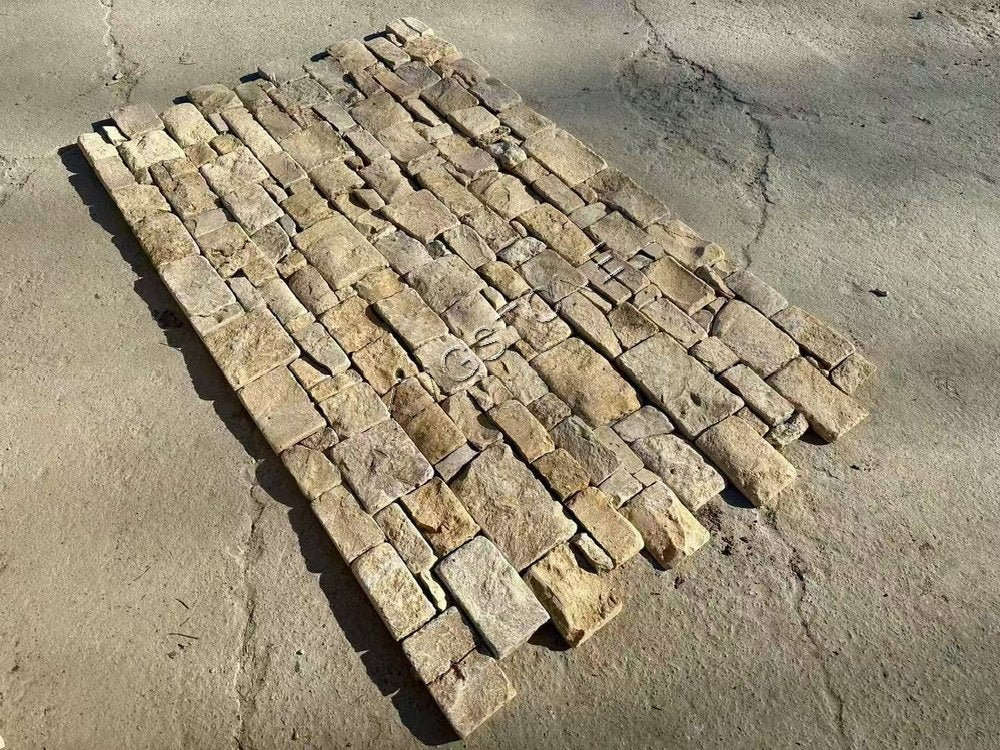 Tấm đá Granite vàng xi măng Trung Quốc, ốp tường ngoại thất kiểu đá gờ, bề mặt khò lửa, ăn mòn axit, dùng cho khách sạn, biệt thự, ngoài trời.