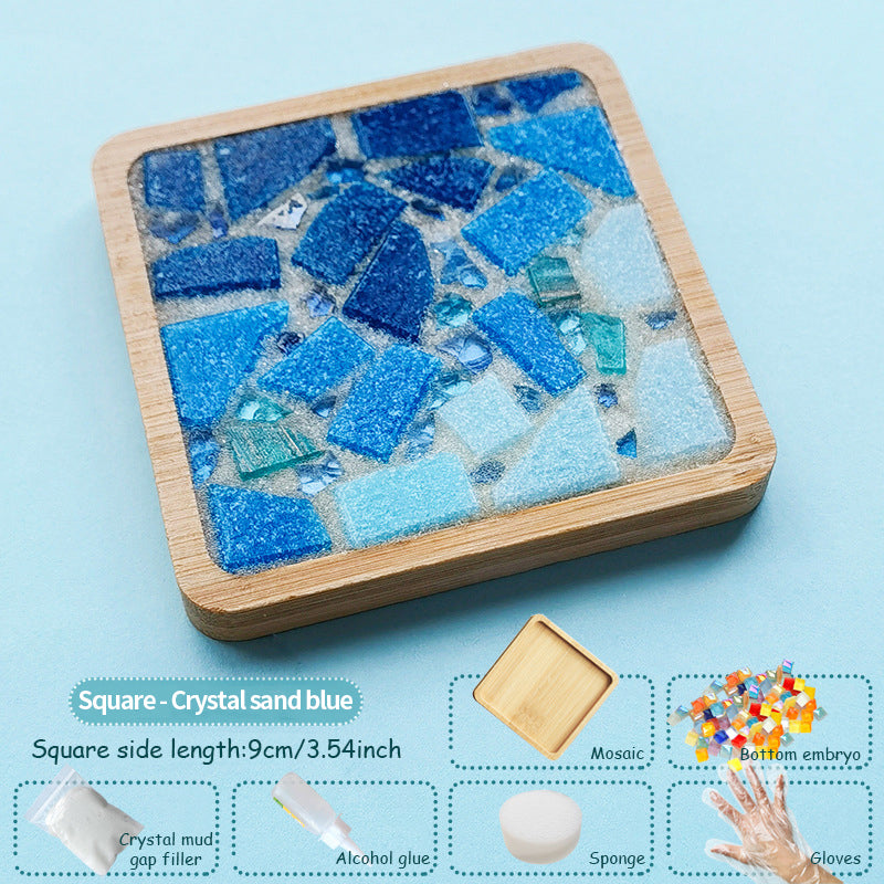 Bộ Dụng Cụ Mosaic Kính DIY Hình Vuông Màu Hỗn Hợp Làm Đế Lót Ly Gỗ Dành Cho Người Lớn, Bộ Thủ Công Mosaic, Đế Lót Ly Thủ Công Quà Tặng Trang Trí Nhà Cửa