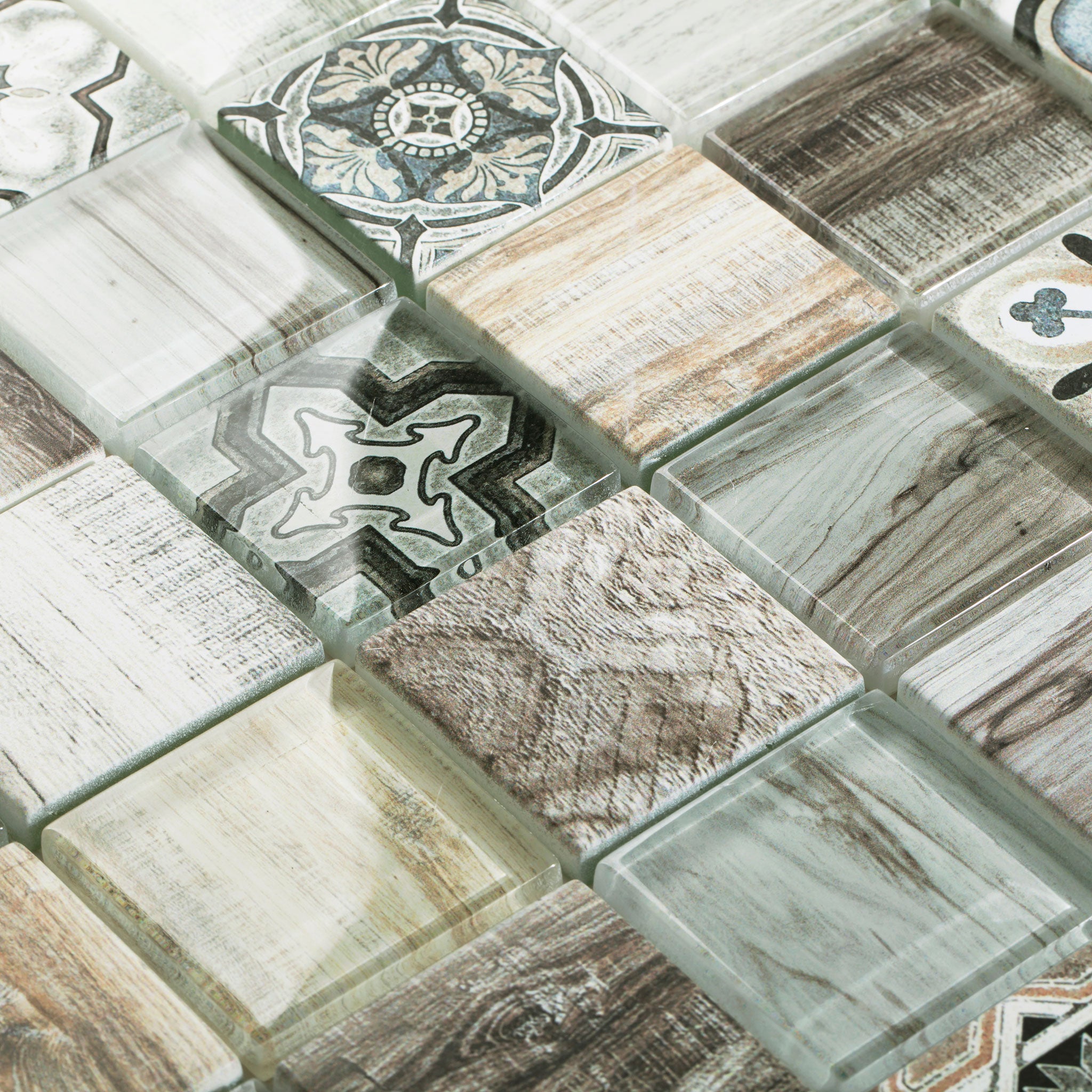Ốp tường gạch mosaic kính gỗ pha lê kiểu hiện đại in phun cho nhà bếp, phòng tắm, phòng khách, thiết kế lát sàn gỗ