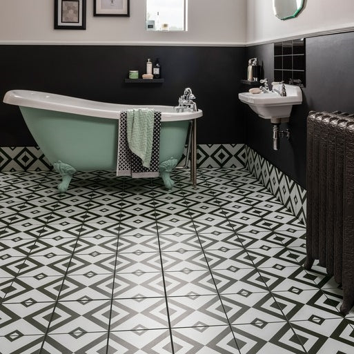 Nghệ thuật gạch men ghép nối hình học Hiện đại Họa tiết ô vuông Đen Trắng Màu gạch nung cho Tường Bếp Phòng tắm và Viền Sàn Nội thất