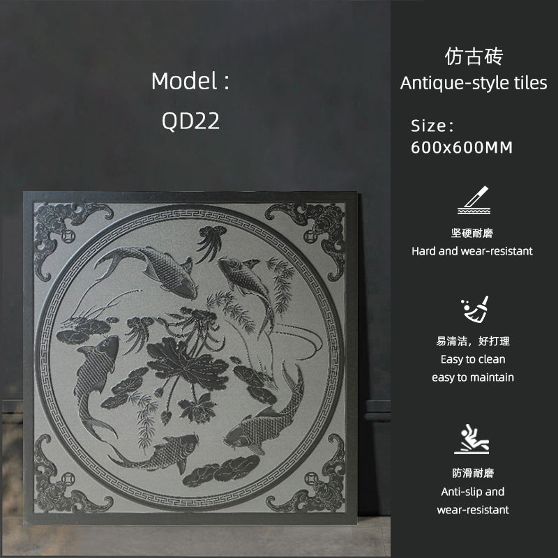 Gạch 60x60cm sản xuất tại Nhà máy Phật Sơn, gốm sứ men mờ vân đá cẩm thạch, họa tiết giả cổ vân đá, lát sàn và sân thượng, dày 12mm