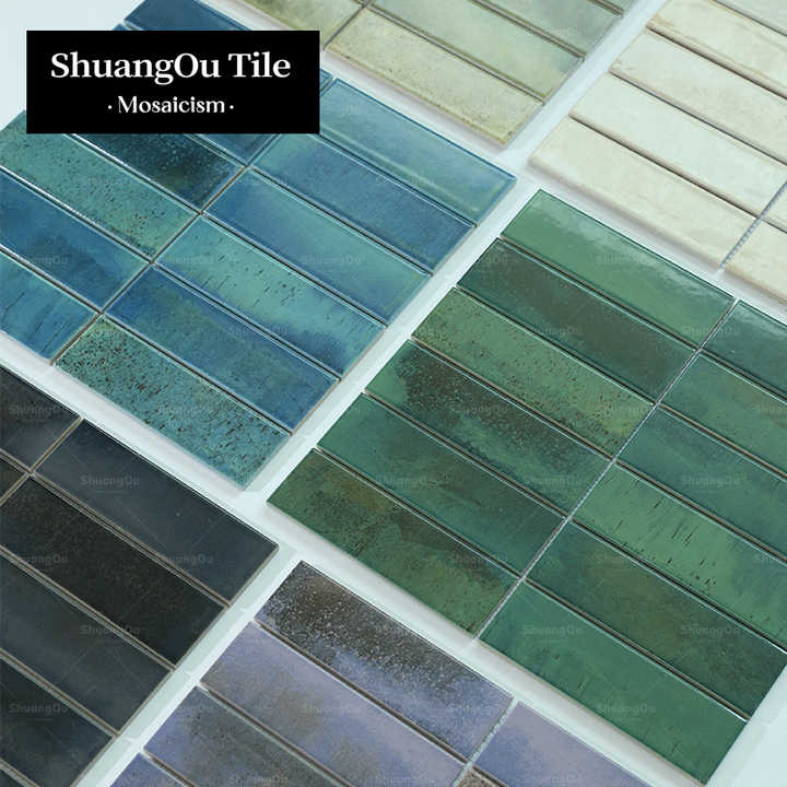 Gạch khảm vẽ tay Aurora Series bán chạy Thiết kế nội thất phòng tắm nhà bếp khách sạn Gạch khảm sọc xanh lá cây