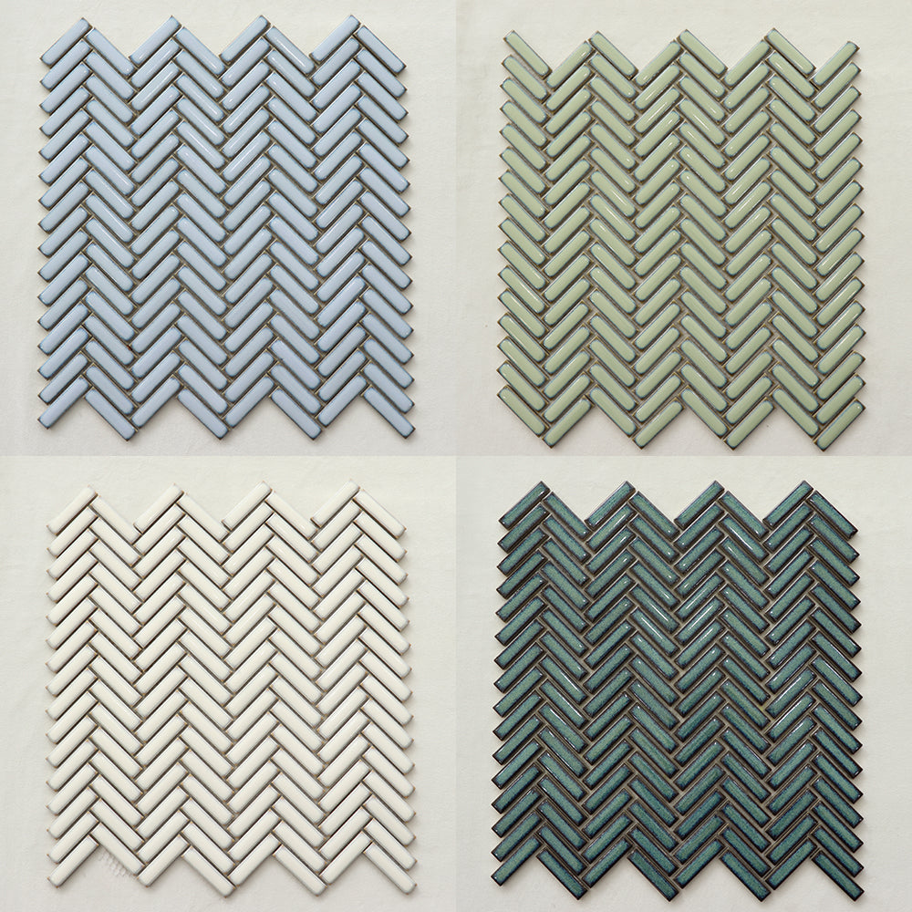Gạch ốp tường trang trí nội ngoại thất, ốp bếp, Gạch Mosaic Gốm Sứ Bóng Hình Mũi Tên