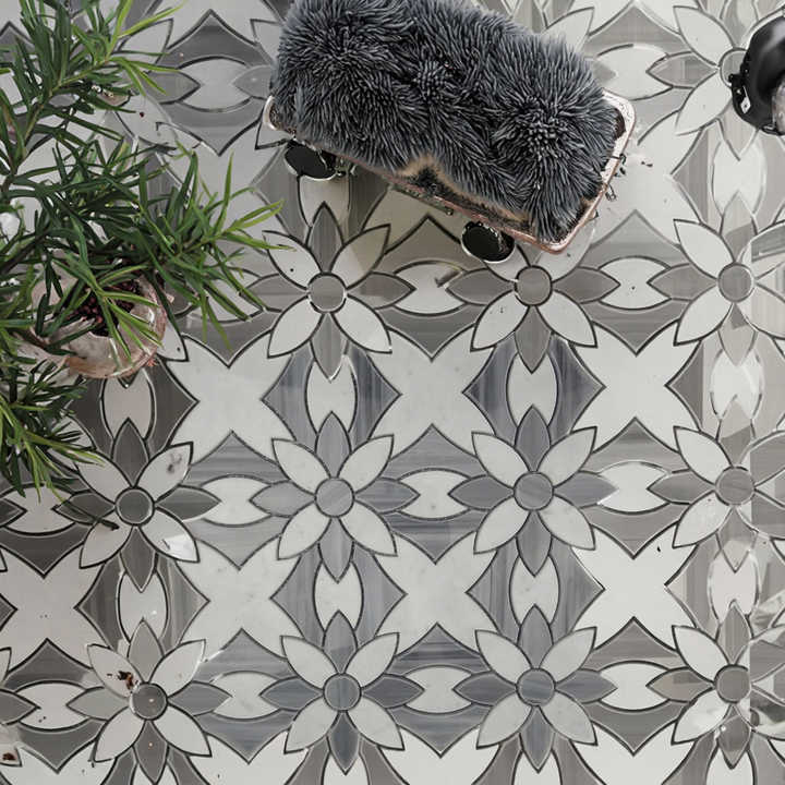 Thiết kế phổ biến mẫu gạch mosaic đẹp bằng đá cẩm thạch xám Ý thiết kế sàn gạch ốp tường nội thất
