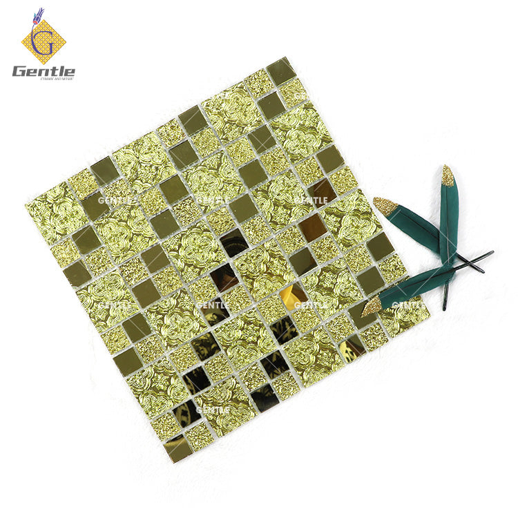 Tấm Dán Gạch Mosaic Gương Vàng Thủy Tinh Ốp Tường Phòng Khách