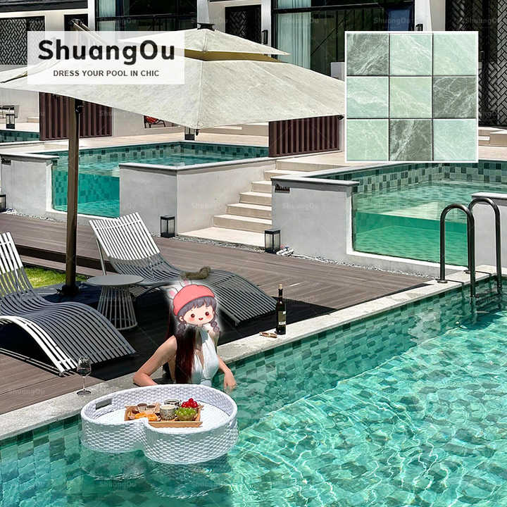 Thiết kế mới Gạch ốp lát hồ bơi màu xanh lá cây tự nhiên bằng gốm sứ trông như đá cẩm thạch mờ Gạch ốp lát hồ bơi phong cảnh ao cá
