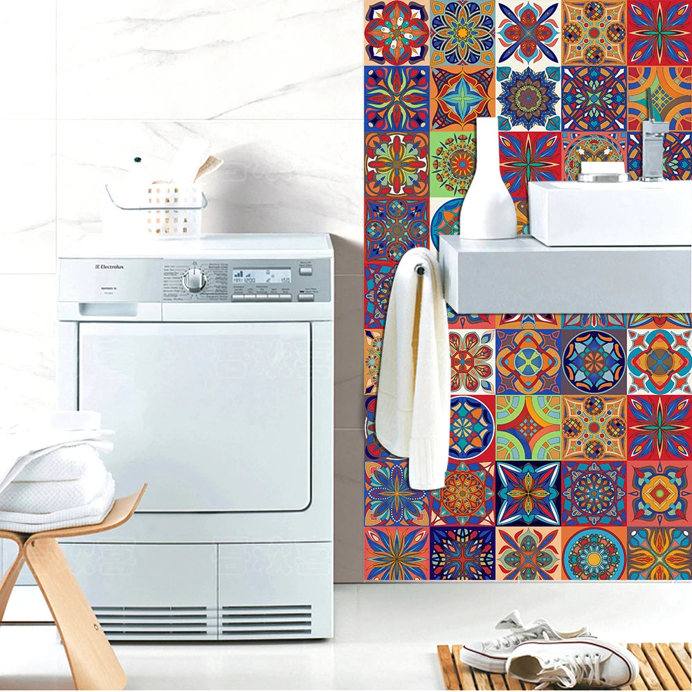 Gạch Dán Trang Trí Mandala Đa Màu Sọc Dán Tường Chống Thấm