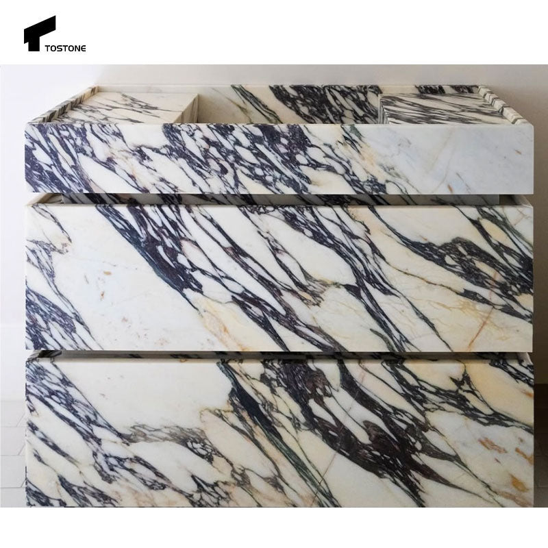 Tostone Tủ lavabo nguyên khối Đá cẩm thạch Calacatta Viola Trắng Sang trọng Ý