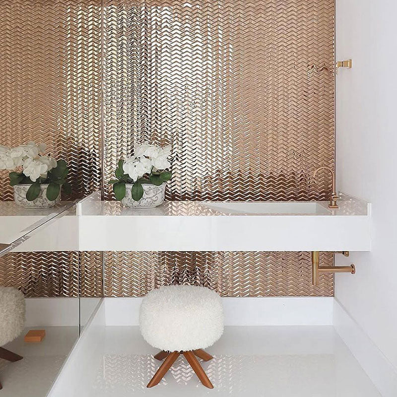 Gạch Mosaic Kim Loại Thép Không Gỉ Màu Vàng Hồng Hình Mũi Tên 3D Đặc Biệt Để Trang Trí Tường Phòng Tắm