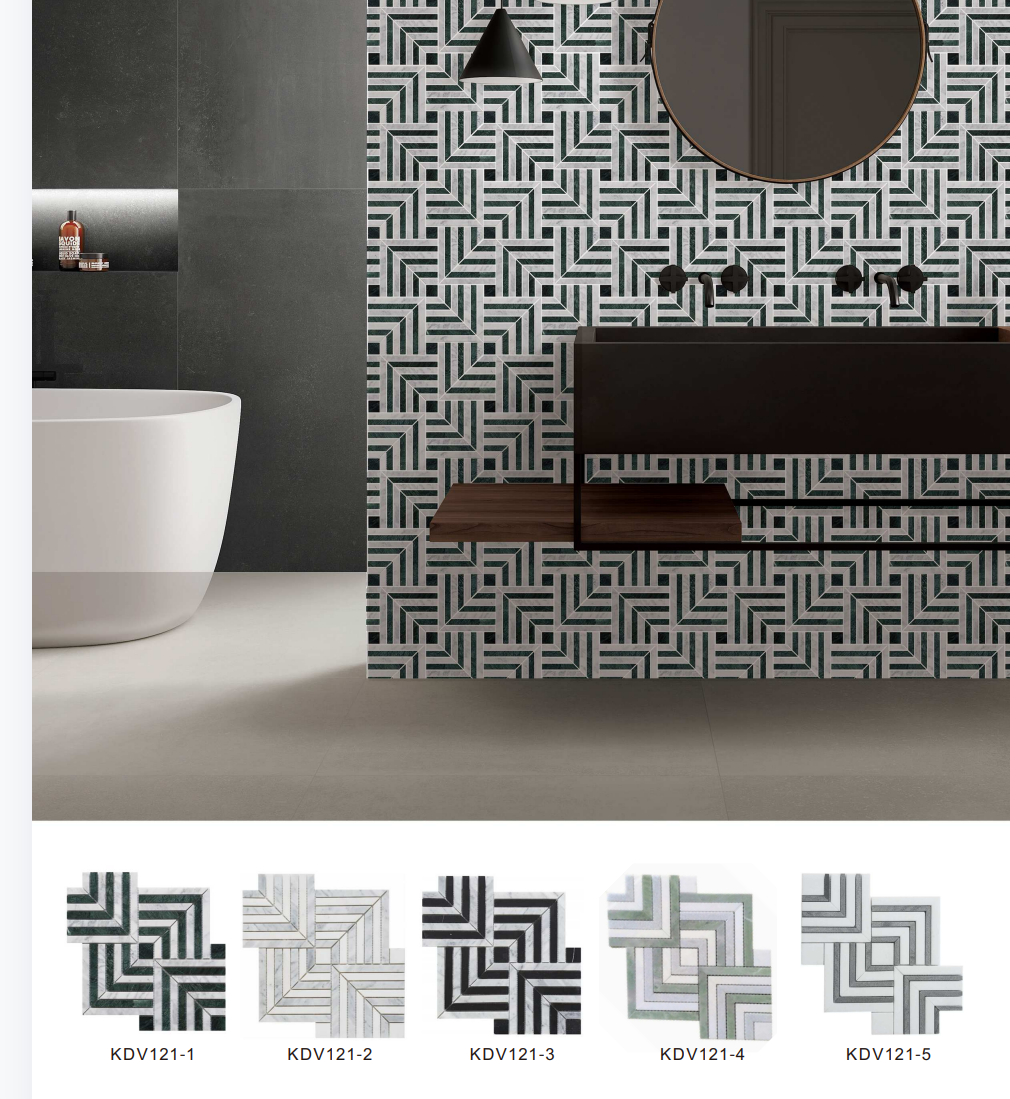 Giá xuất xưởng Gạch ốp tường nội thất mosaic đá cẩm thạch kiểu Parquet hiện đại, nhập khẩu Trung Quốc, màu sắc tùy chỉnh, độ dày 6MM