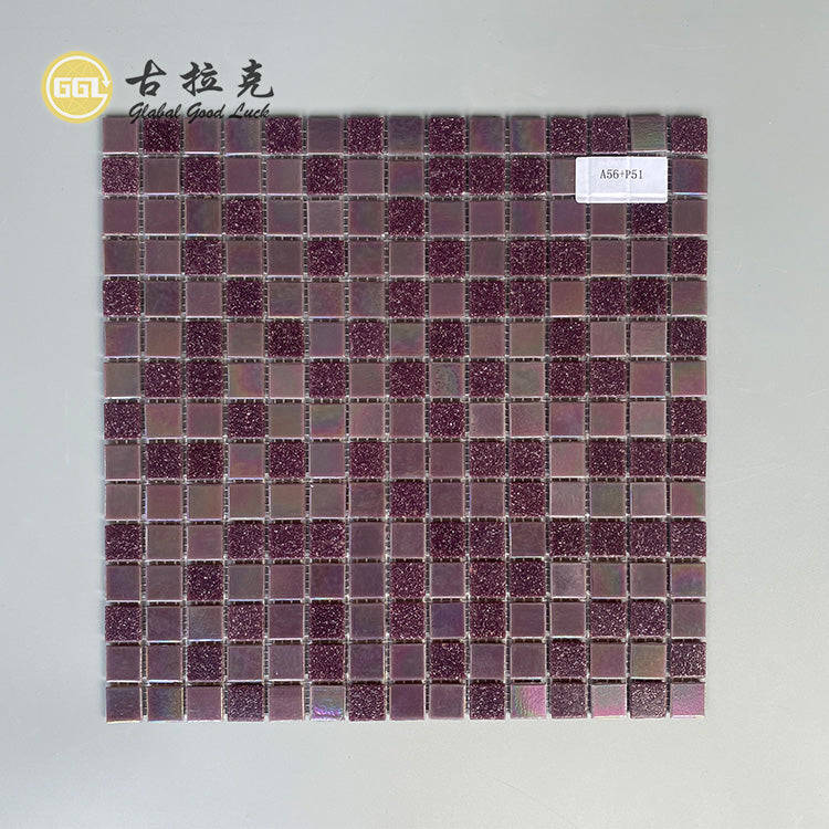 Gạch Mosaic Kính Kim Tuyến Tím Đỏ Cao Cấp Hình Vuông Nhỏ Dùng Để Trang Trí Tường Khách Sạn, Spa, Hồ Bơi