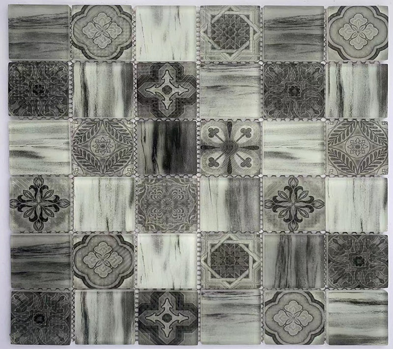 Gạch Mosaic Thủy Tinh Hình Hoa Inkject Kích Thước Nhỏ Pha Màu Cổ Điển Dùng Cho Tường Phòng Tắm Và Ốp Bếp