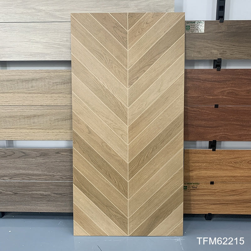 Gạch Porcelain Lát Sàn Giả Gỗ Nâu Men, Bề Mặt Mờ Phong Cách Mộc Mạc, Kích Thước Lớn 600x1200mm Dùng Cho Phòng Khách