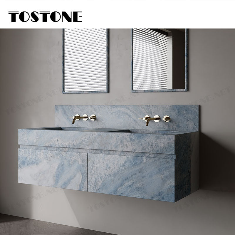Mặt bàn trang điểm phòng tắm gắn tường Tostone đá Quartzit tinh thể xanh tự nhiên đẹp cho phòng vệ sinh