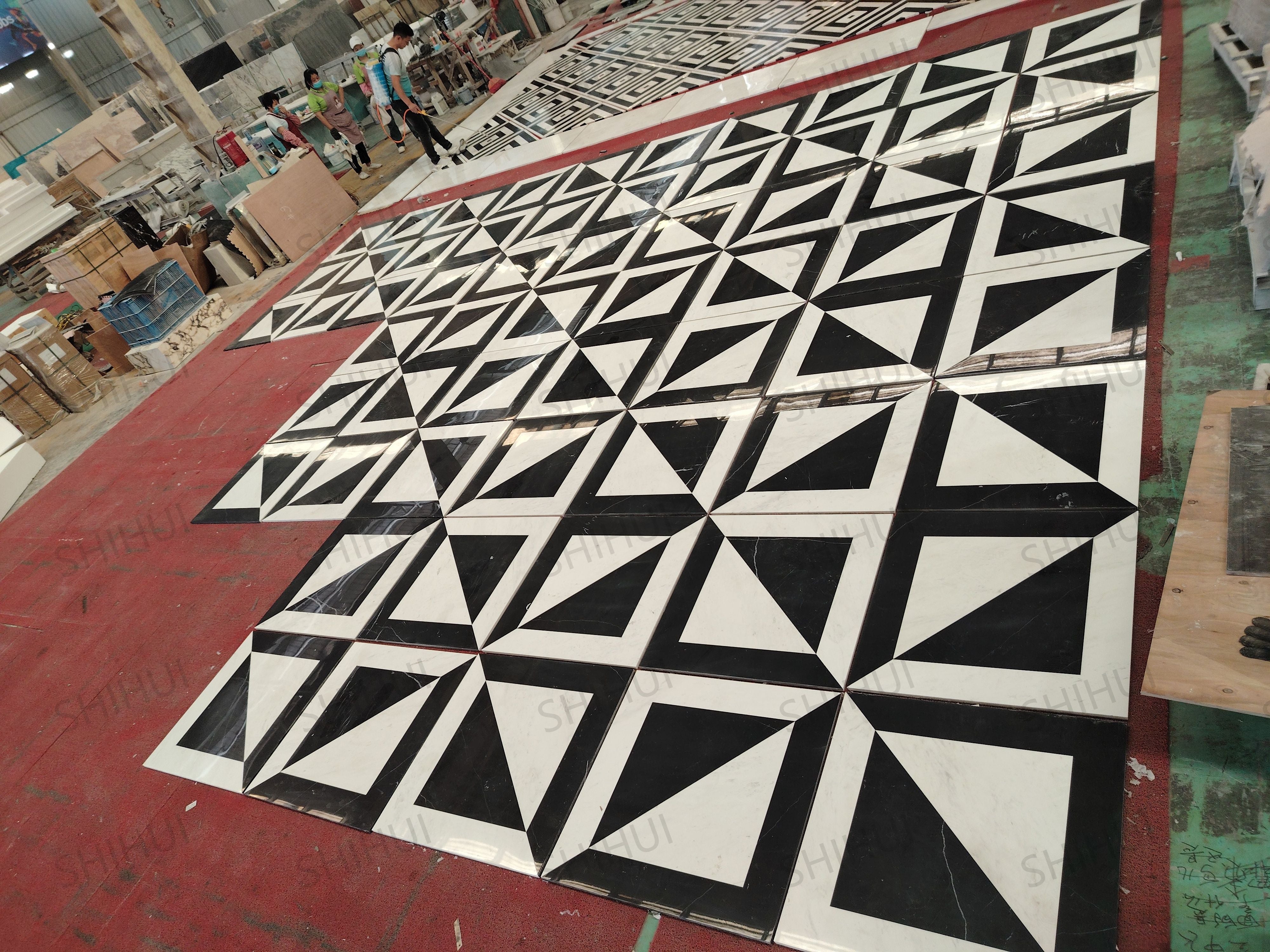 SH STONE Gạch Mosaic Đá Cẩm Thạch Đen Trắng Tự Nhiên Đánh Bóng, Dùng Cho Ốp Tường Bếp, Lát Sàn và Tường Phòng Tắm