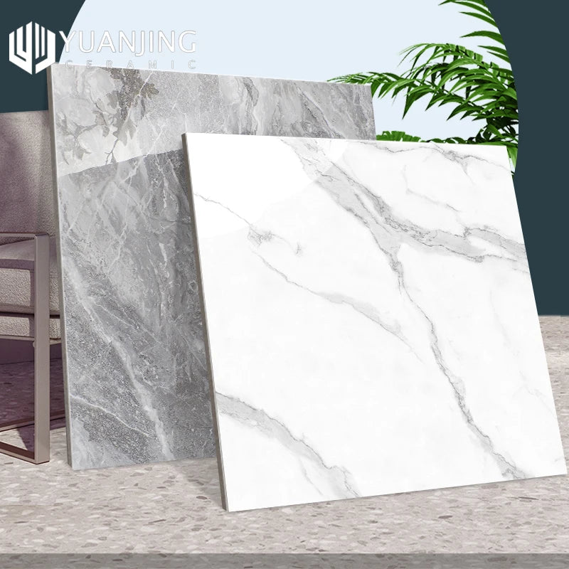 Gạch Sứ 800x800mm Vân Đá Cẩm Thạch Xám Bóng, Xương Đồng Chất, Chống Trượt, Lát Sàn Phòng Khách