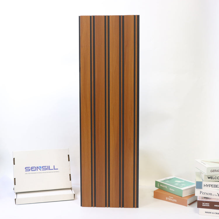 Tấm ốp tường Pvc trang trí chống thấm nước, Tấm ốp tường Pvc có rãnh màu đen vàng, Tấm ốp Pvc có rãnh