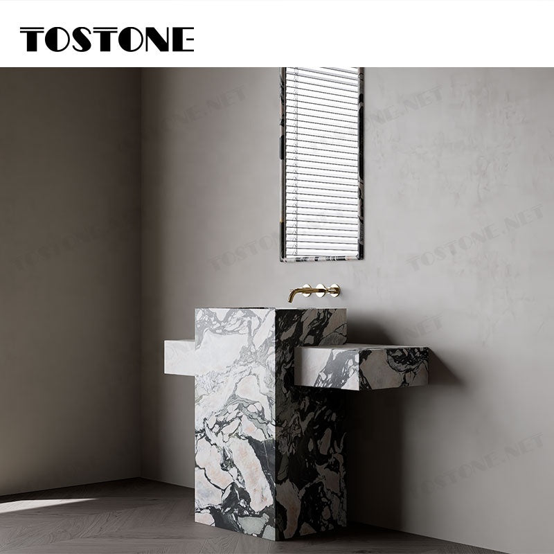 Tostone Mặt bàn lavabo đứng độc lập bằng đá cẩm thạch Verde Aurora tự nhiên sang trọng, bề mặt mài mờ