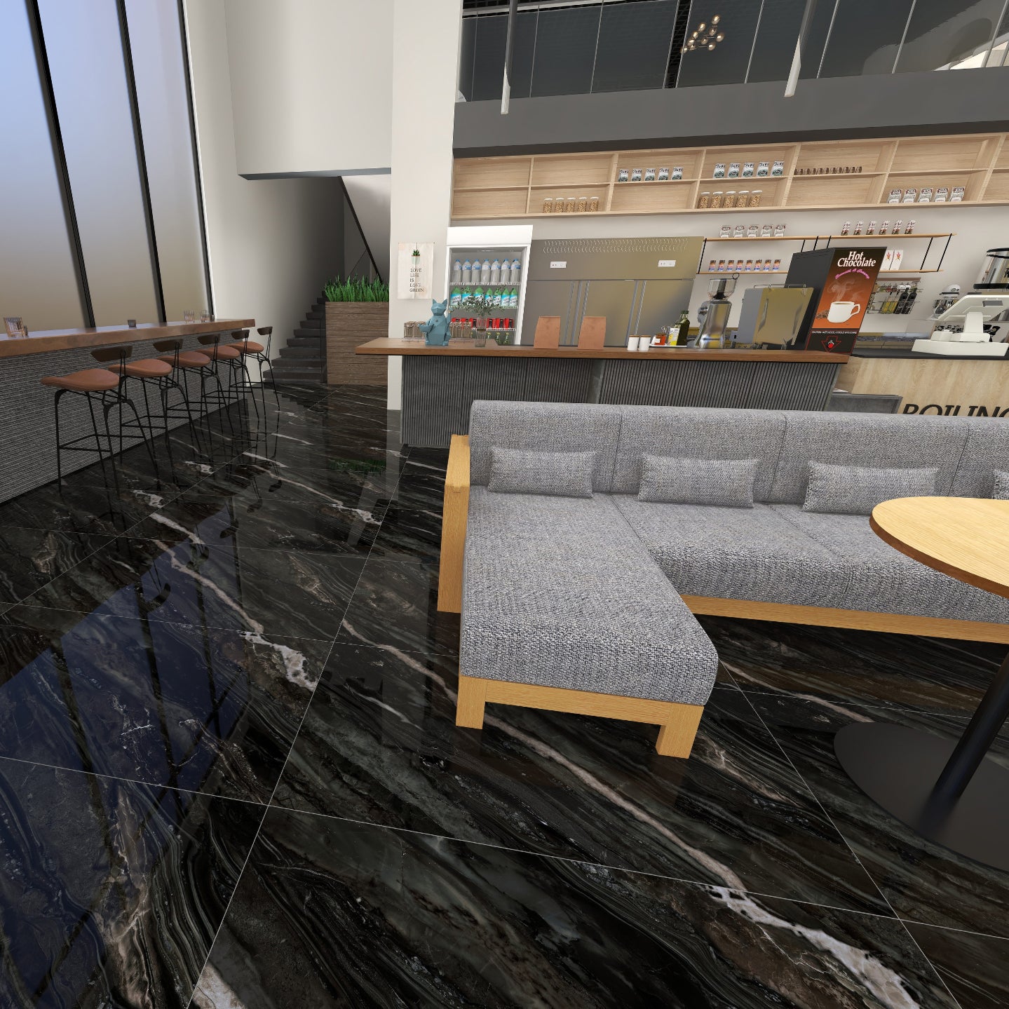 Gạch Sứ Chống Trượt Đen Sang Trọng 600x1200, Gạch Lát Sàn và Ốp Tường Hiện Đại dùng cho Phòng Khách, Khách Sạn, KTV, Trực Tiếp Từ Nhà Máy