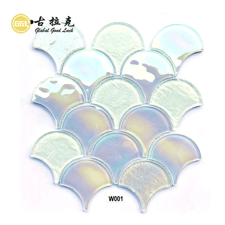 Gạch lát Goodluck Mosaic Kính Thiết Kế Hiện Đại Hoạ Tiết Parquet Hình Quạt Dùng Cho Trong Nhà & Ngoài Trời Để Trang Trí Bể Bơi Phòng Tắm Biệt Thự